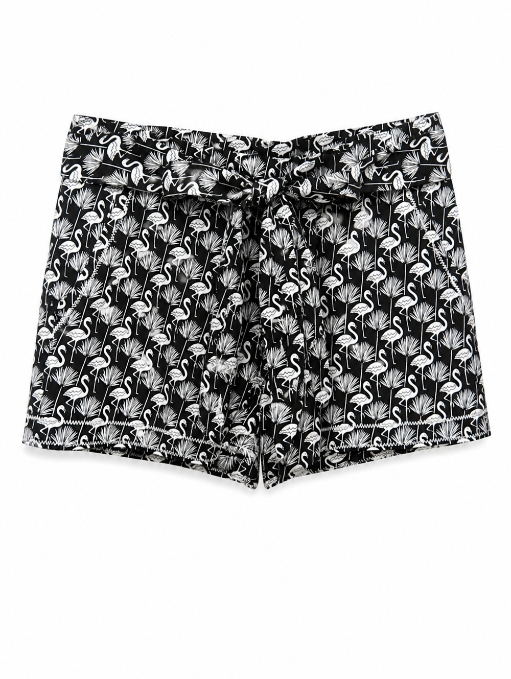 LOFT Women Black & White Flamingo Print Belted Shorts Sz S Summer Beach Vacay